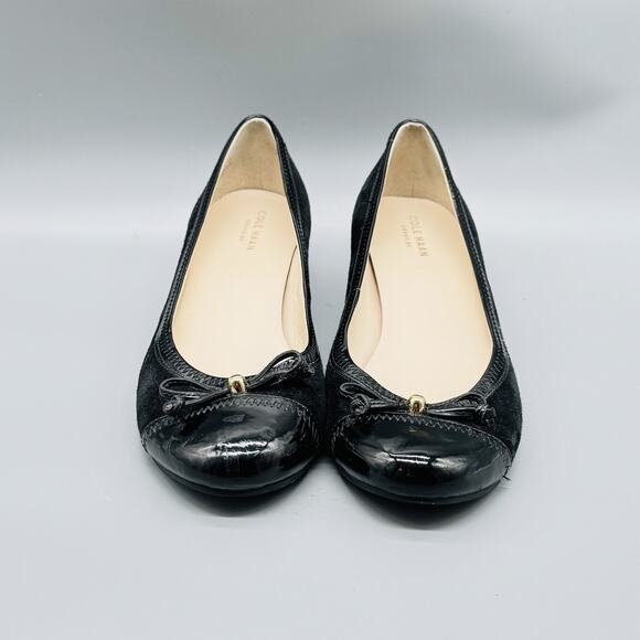 Cole Haan Shoes Womens 8 Black Suede Patent Leather Wedge Grand OS Comfort - Picture 3 of 11